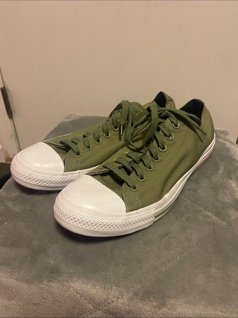 Low-Top Olive Green Canvas Athletic Sneakers